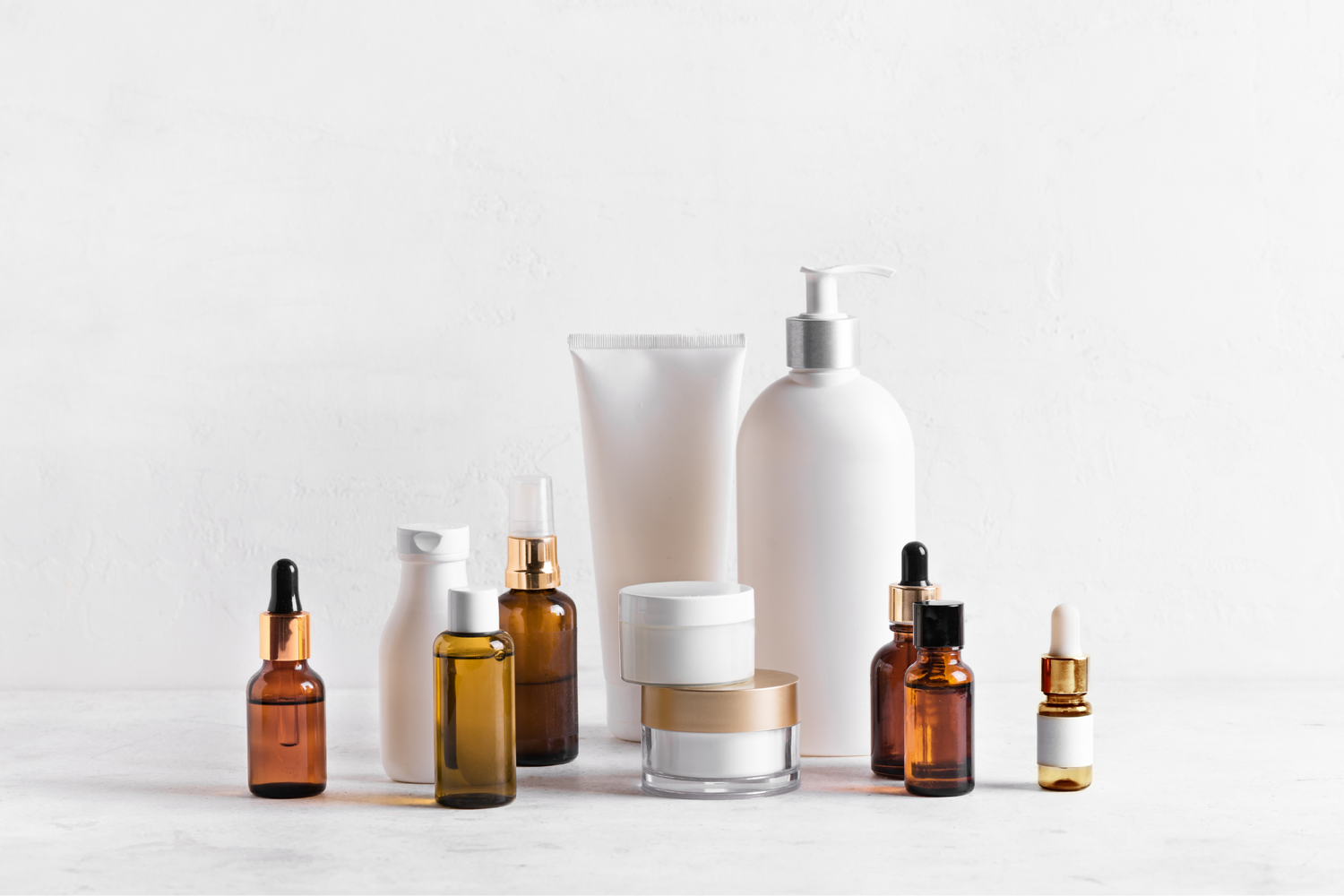 Product containers with a white backdrop