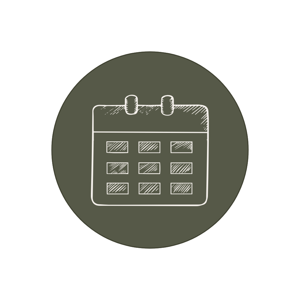 Green circle containing a calendar icon