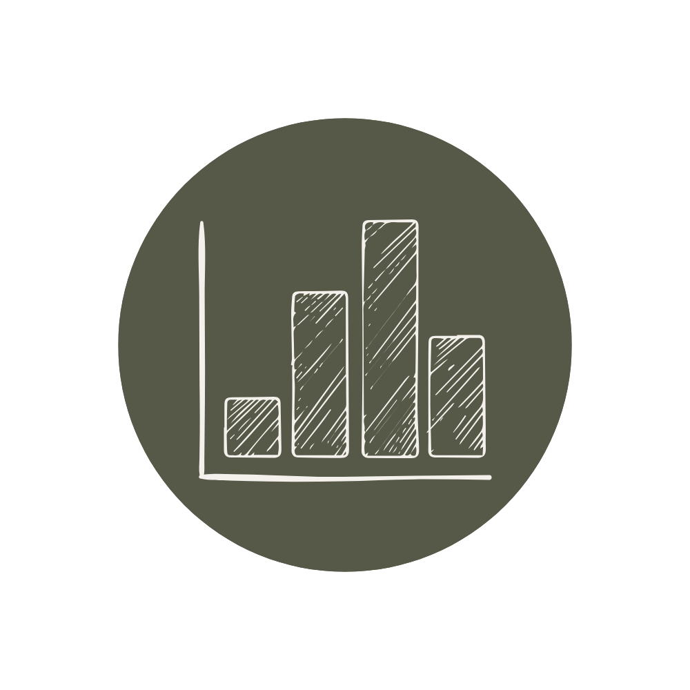 Green circle containing a bar graph icon