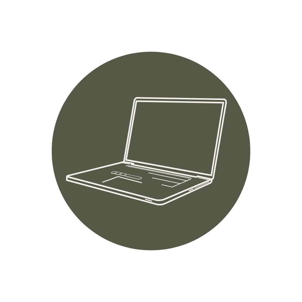 Green circle containing a laptop icon