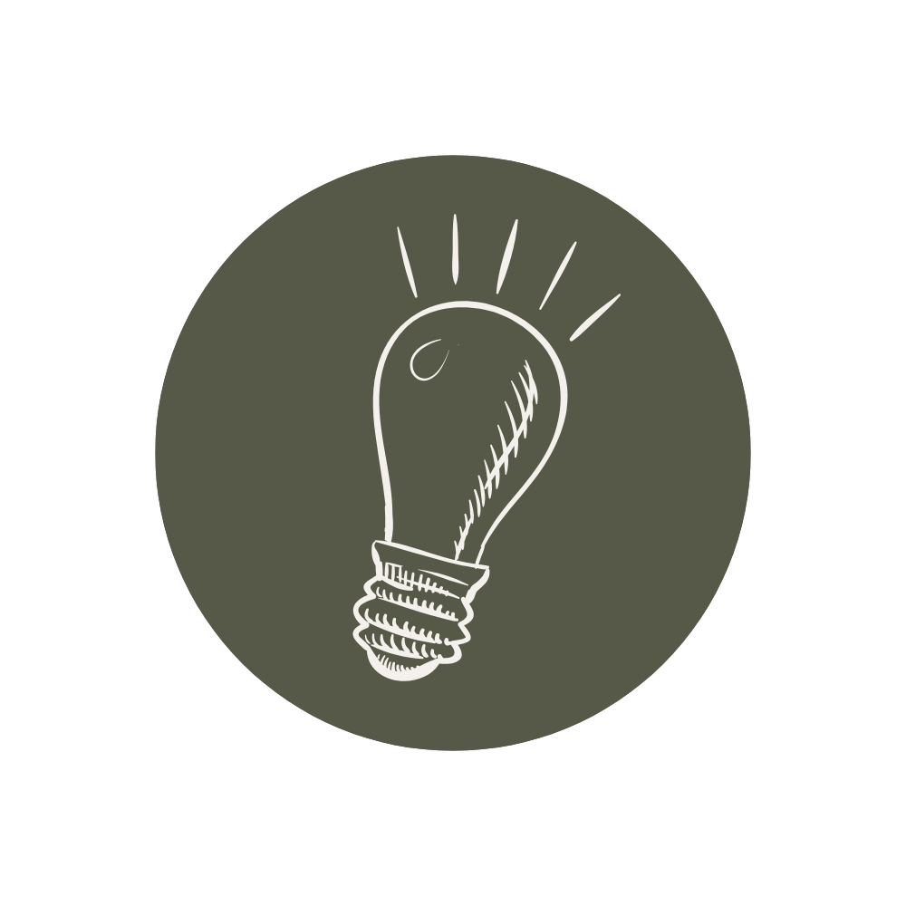 Green circle containing a light bulb icon