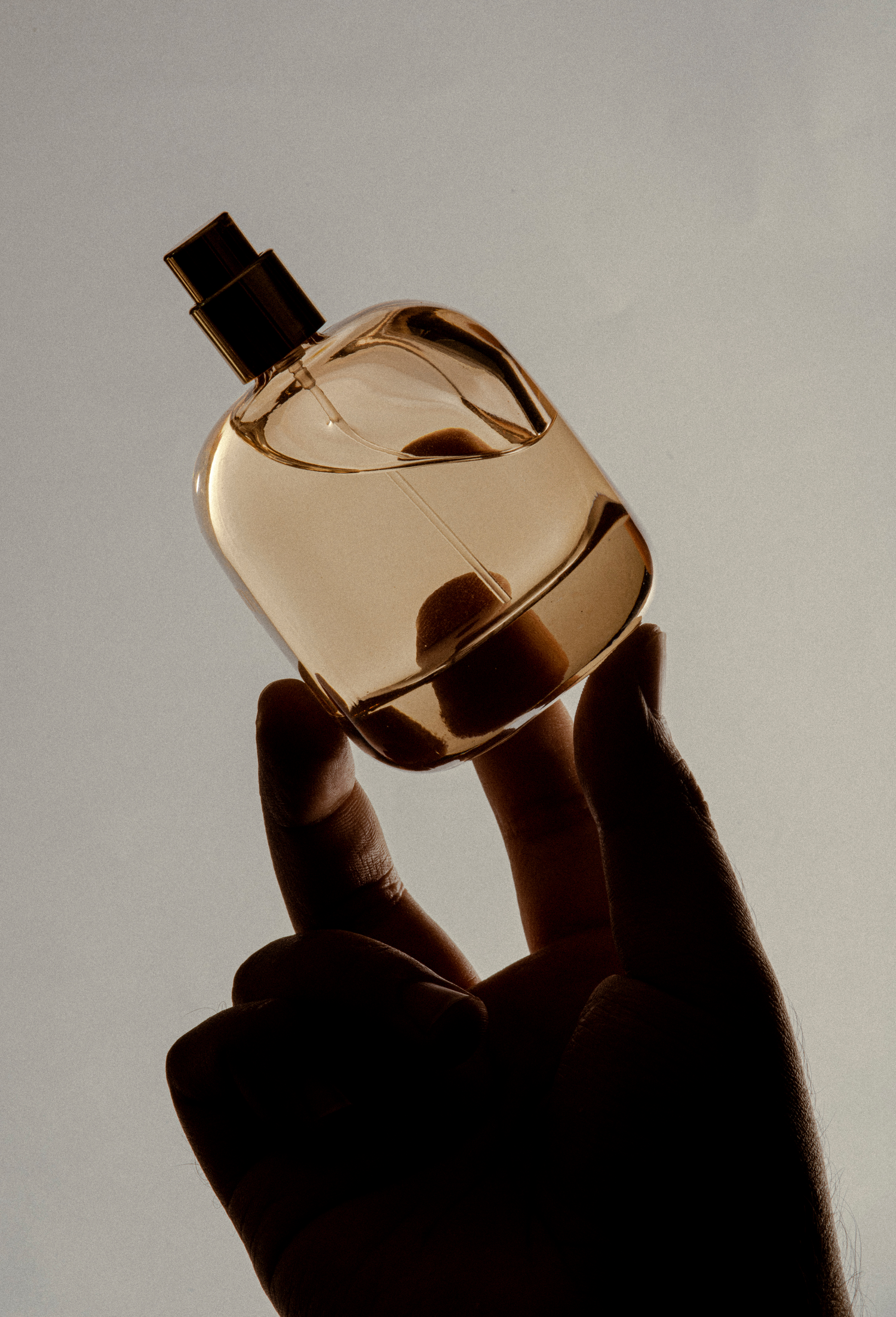 Model hand holding a perfume bottle
